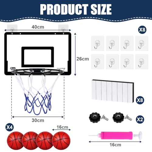 OSDUE Mini Basketball Hoop Set, Wall Mounted Basketball Hoop with 4 Balls & Pump Portable, for Sport Party Favors Gifts Sets - Image 2