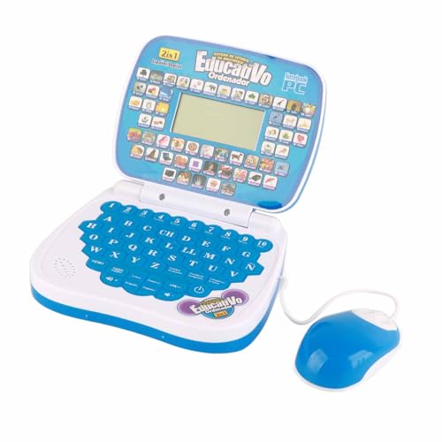 Kids Bilingual Learning Laptop, English Spanish Music Rereading Keyboard, ABS Material, for Children (Blue)