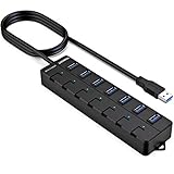 USB hub 3.0,7-Port USB Hub,VEMONT USB Splitter with Individual On/Off Switches and LED Light, 4ft/1.2m Long Cable USB Extension for Laptop and PC Computer