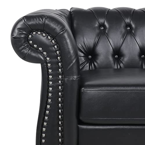 Sillón Chesterfield Piel Sintética Negro miniatura 4