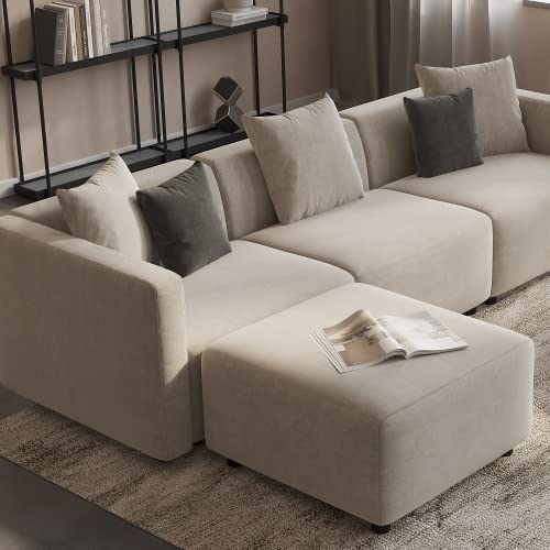 Acanva Modern Convertible Sectional Modular Sofa, L-Shaped Couch For Living Room, 1-Seater, Beige Armless Chair #TOP5