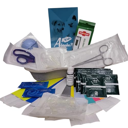 Alpha Dog 2222N Puppy Whelping Kit – Complete Birthing & Newborn Care Set with Bulb Aspirator, Scissors, Thermometer, Sterile Cord Care Clips, ID Bands & Whelping Guide – Essential Puppy Welping