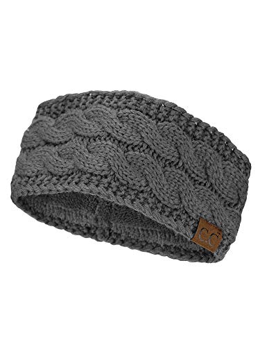 C.c Soft Stretch Winter Warm Cable Knit Fuzzy Lined Ear Warmer Headband, Dark Melange Gray #TOP2
