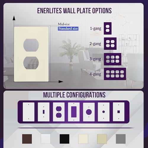 Image of ENERLITES Screwless Duplex Wall Plate, Child Safe Receptacle Outlet Cover, Standard Size, 1-Gang 4.68 inch x 2.93 inch, Unbreakable Polycarbonate Thermoplastic, UL Listed, SI8821-LA-5PCS, Light Almond, 5 Pack