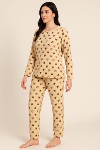 Image of CAMEY Women's Printed Full Sleeve Round Neck /V-Neck Top and Pajama Pants with Pockets