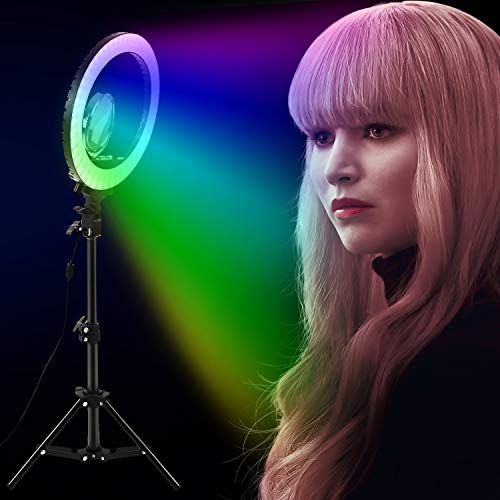 10" Selfie RGB Ring Light with Tripod Stand and Phone Holder,Adjustable Rainbow Ringlight