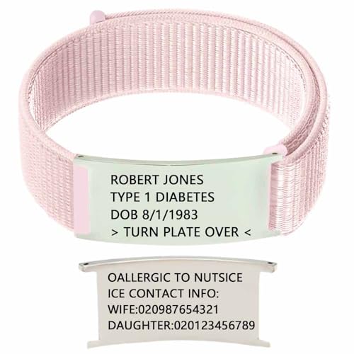 Personalized Medical ID Bracelet for Men & Women Custom Engraved Knit Strap Comfort Fit Medical Alert Bracelets for Sports,Adjustable Waterproof Customizable Wristband for Diabetic
