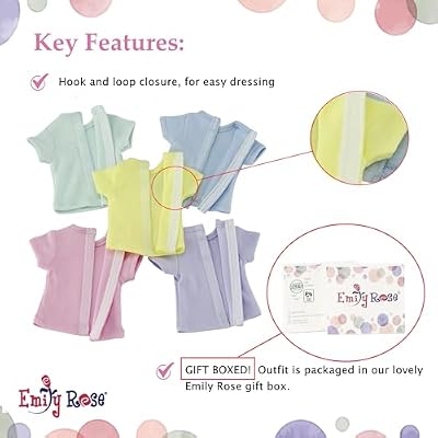 Emily Rose 14.5 Inch Doll Clothes - 5PC Pastel T-Shirts for Crafting & Sublimation | Gift Boxed | Wellie Wishers & Glitter Girls Compatible - USA Brand