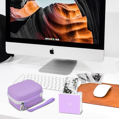 Image of Sticker Printer Case for Memoking T02 / for ETIKEZ PM290C / for Nelko PM230 / for Phomemo M02 / T02 / Q30S Mini Pocket Printer Machine. Holder for Label Maker, Thermal Paper, USB Cable (Box Only) -Purple