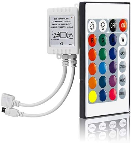SUPERNIGHT RGB LED Strip Light Remote Controller, 24 Key IR Remote Dimmer for 12V 5050 3528 RGB LED Rope Lights (1 Port