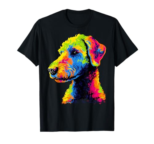 Bedlington Terrier Face Colorful Dog Lover Cute Puppy Black T-Shirt