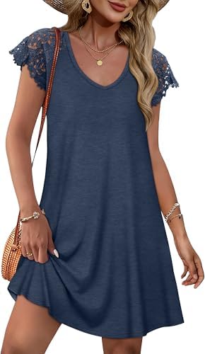 WIHOLL Summer Vacation Dresses for Women 2026 Sundresses Casual Spring Flowy Mini Graduation Dress Resort Wear Western Fashion Clothes Blue L