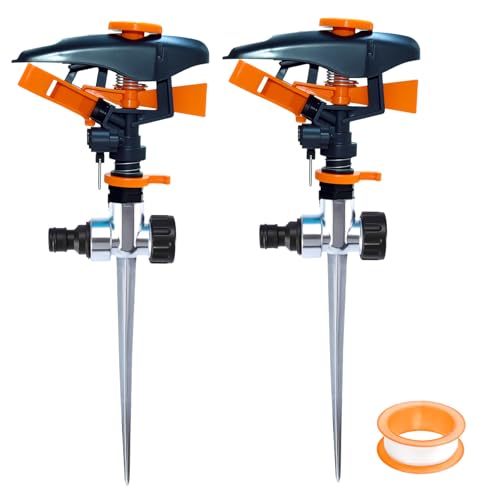 2 Pcs Asperseur Arrosage Rotatif, dellyy Arroseur a Pulsation Pelouse, Arroseur de Jardin Rotatif 360, Arrosage Jardin Sprinkler, pour Arroser Les Plantes de La Pelouse...