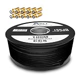 Cavo SAT 135 DB HD 100 m coassiale 5 Vie schermato cavo antenna TV satellitare DVB-S2 DVB-T2 C2 DVB-T2 BK Impianti coassiale 4 K arli (+ 10 X connettore placcato oro, nero)
