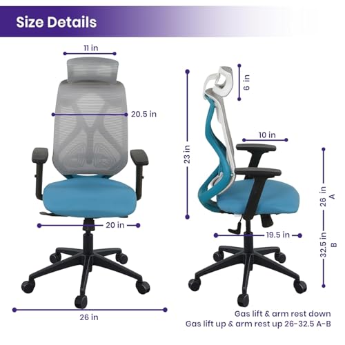 Image of Wakefit Gravita Ergonomic Office Chair for Work | 3 Year Warranty | Single Lock and Recline | Soft Armrest with 3 Dimension adjustability| Strong Nylon Base | 8+ Hours of Comfort| White and Green