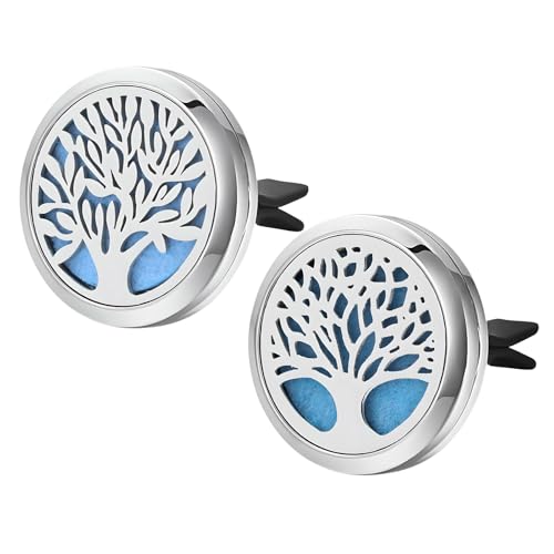 Image of KVAEY 2PCS 30mm Car Diffuser Vent Clips, Tree of Life Aromatherapy Essential Oil Diffuser Locket with 12 Felt Pads, Stainless Steel Car Diffuser Locket Air Freshener (Style 3)