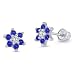Sterling Silver Rhodium Plated Flower Blue Cubic Zirconia Screwback Baby Girls Earrings