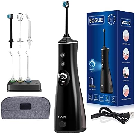 Water Dental Flosser Cordless with Screen Brush Floss - SOGUE 4 Modes & DIY Water Toothpick Irrigator, 6 Jet Tips Storage, Portable Water Picks for Teeth Cleaning Braces Cleaner for Home Travel