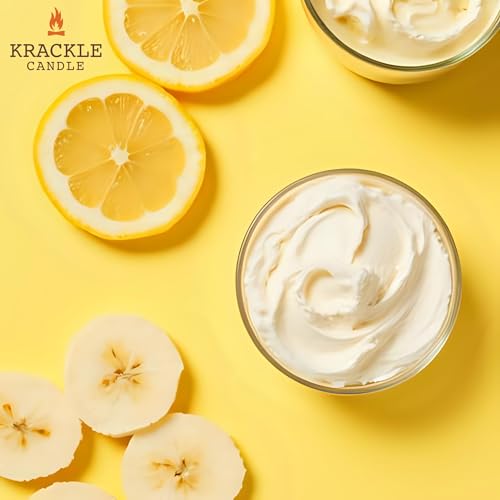 Image of Krackle Candle | Lemon Cake | 16 oz Scented Candle with Natural Crackling Wooden Wick | Poured in the USA | Lemon, Banana & Vanilla Cream Fragrance