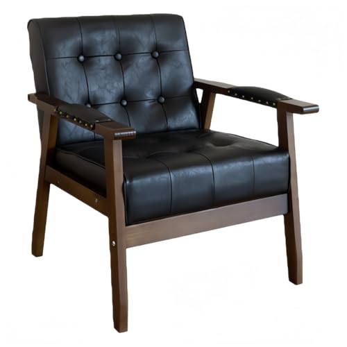 JORERAORMESソファーレザー調ソファーベッドレトロ調肘掛け付きクッションリビングチェア天然木足は小さくて軽くて組み立ても簡単です (ブラック シングルソファ)