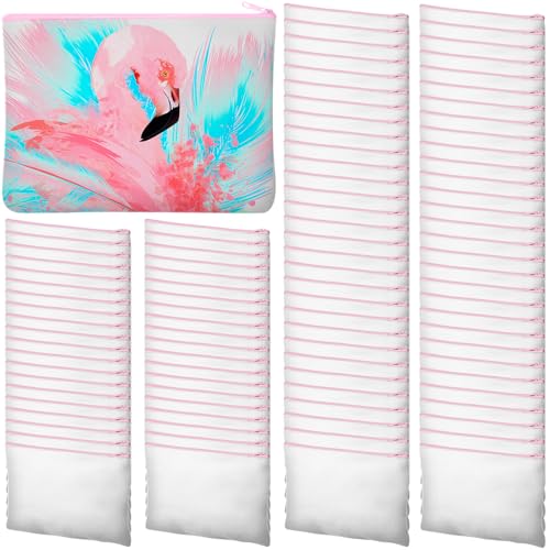 Image of Frienda 100 Pcs Sublimation Blank Canvas Makeup Bags Bulk DIY Heat Transfer Canvas Pen Case Pencil Cosmetic Makeup Bags Clear Sublimation Blank Pouch with Zipper (7 x 4.3 Inch,Pink)