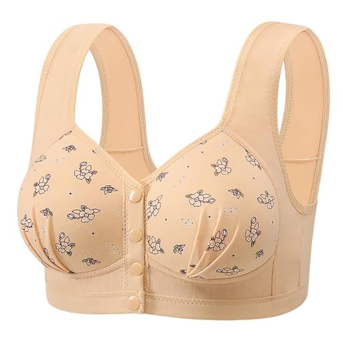 Shaping Cup Front Buckle Ladies Printing Without Ring Wide Straps Vest Type New Large Size Bra Embarazada Ropa Mujer, beige, 48