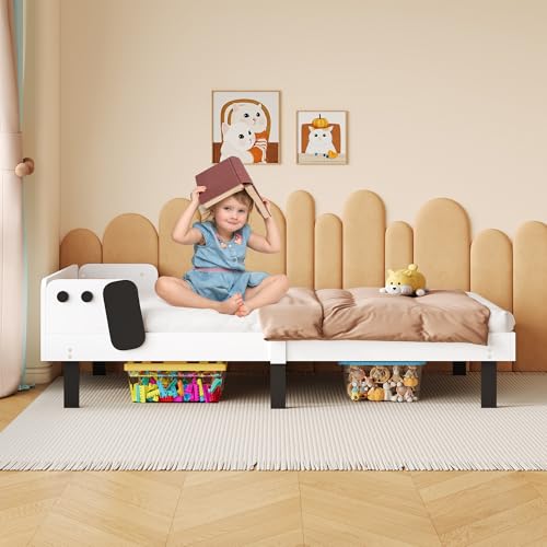 BursDany - Cama infantil de 90 x 200 cm, en forma de cachorros de madera maciza, seguridad y comodidad, ideal para niños y niñas de 3 a 8 años, color blanco (sin colchón)