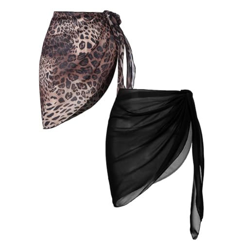 Image of Ekouaer 2 Pieces Women Beach Sarongs Sheer Cover Ups Chiffon Bikini Wrap Skirt for Swimwear S-XXL
