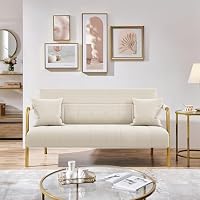 Yaheetech Polstersofa mit Armlehnen & Beine aus Metall Modernes Zweisitzer-Sofa mit 2 Lendenkissen Loveseat fürs Wohnzimmer, Heimbüro Beige – Ansicht 2