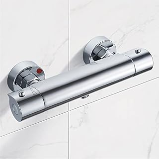 Solepearl Chrome Thermostatic Shower Mixer, Round Wall Mounted Thermostatic Shower Mixer Bar Valve Anti Scald, Modern Solid Brass Hot & Cold Water Mixer Tap Constant Temperature Control for Bathroom
