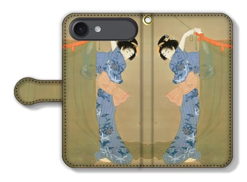 手帳型 iPhone17 Air互換 スマホケース 【世界の名画】 上村松園 ☆日本画☆ 美人画 アート 絵画 芸術 日本 和 和風 伝統 (蛍)