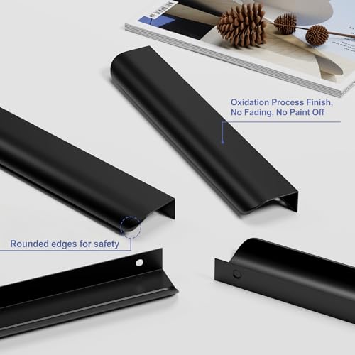 Image of Goldenwarm Black Cabinet Handles 5 Inch 35 Pack, Finger Pulls for Cabinets, Edge Pull for Dresser Drawers, Aluminum Alloy, Modern Kitchen Hardware for Dresser Bathroom Closet and Cupboard