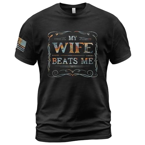My Wife Beats Me Shirt Husband Shirt for Men Vintage Husband and Wife Shirts 1 (Black-L)