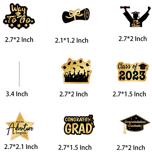 48Pcs Graduation Cupcake Toppers Black Gold Grad Cap Diploma Cupcake Toppers Supplies For Graduation Class Of 2023 Party Decorations 8 Designs #TOP1