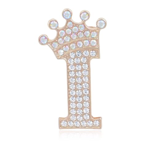 Image of Initial Letter Brooch Pins with Crown for Women Girls Men Boys Personalized Name Brooches Crafts Colorful Rhinestone Brooch Pins Gold A-Z