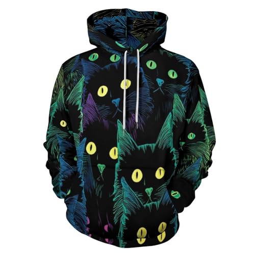 Pull à capuche animaux joueurs chat noir - Sweat manches longues confortable pour le sport homme