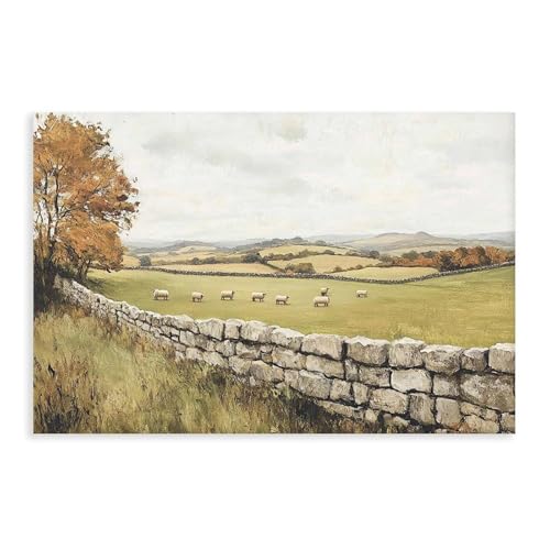 Poster toile mouton champ tableau décoration murale salon 50x75
