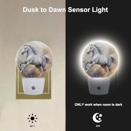 Image of EKOBLA Running Horse Night Light, White Horse Night Lights Plug Into Wall with Dusk to Dawn Light Sensors, Warm Nightlights for Bedroom, Bathroom, Hallway, Kitchen