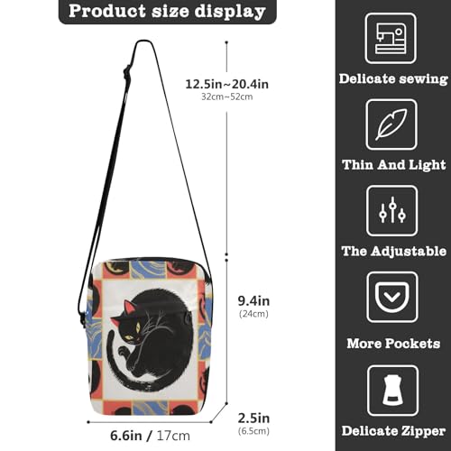 messenger bag for men Shoulder Bag For Woman Womens Crossbody Purses Adjustable Strap for business business- Black Japanese Cat3