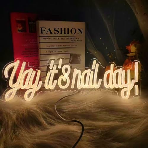 Image of Yay It's Nail Day Neon Sign for Wall Decor 16.5x6.3In | Dimmable Neon Sign for Home Shop Spa Beauty Nails Cosmetic Salon Wall Decor,Nail Room Decor Acessory,USB Powered