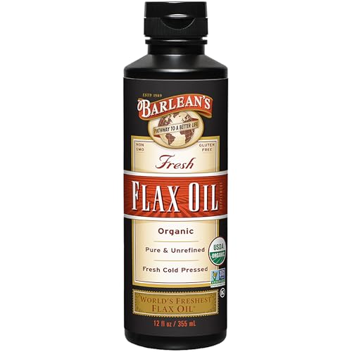 Barlean's Organic Flaxseed Oil Liquid from Fresh Cold Pressed Flax Seeds, 7,640mg ALA Omega 3 Fatty Acid Supplement for Healthy Hair, Skin, and Eyes, Vegan and Gluten Free, 12 oz