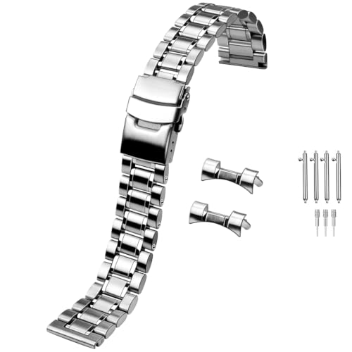 Image of Juntan 20mm 22mm Stainless Steel Watch Band Curved End Straight End for Men Women Metal Watch Bands Strap Quick Release Replacement Bracelet with Double Folding Buckle Silver