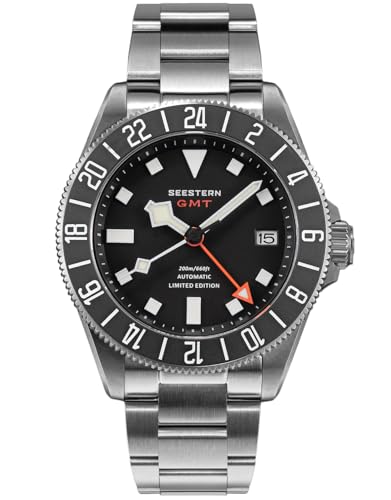 Titanium GMT S462.K, wasserdichte Sportuhr, automatisch, mechanische Herren-Taucheruhr, 200 m, Schwarz, Sport, Schwarz, Sportlich