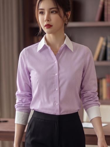 Image of Style Quotient Women Stripe Polycotton Regular Fit Colorblock Formal Shirt