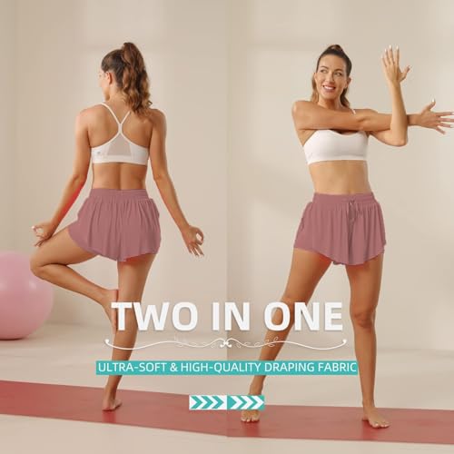 Image of Flowy Athletic Shorts for Women Running Tennis Butterfly Shorts Girls 2-in-1 Double Layer Quick-Drying Comfy Shorts