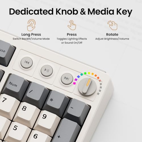 Image of Kisnt KN104 Wireless Mechanical Keyboard, 100% Full Size with Knob, Bluetooth /2.4GHz /USB-C, Custom RGB Backlit, Hot-Swappable Linear Switch, Creamy Sound for Gaming /Typing (Retro Beige)