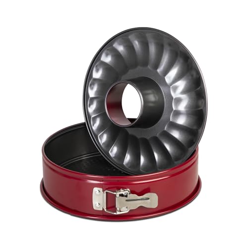 wenco Springvorm 26 cm, taartvorm met platte en buisbodem, 2 bodems, ronde bakvorm, lekvrij, anti-aanbaklaag, rood - Afbeelding 2
