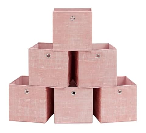 SONGMICS Opbergdoos, set van 6 opbergdozen van vliesstof met handvat, dozen opslag, 30 x 30 x 30 cm, organizer box, voor ku…