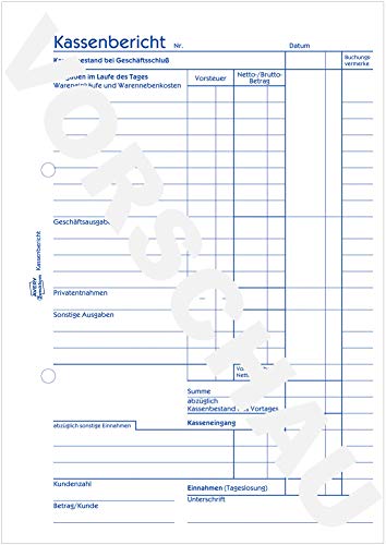 AVERY Zweckform 1265 Recycling Kassenbericht (A5, 50 Blatt, mikroperforiert, retrograde Ermittlung der Tageseinnahmen, von Rechtsexperten geprüft, für DE/AT, zur ordnungsgemäßen Buchführung) weiß
