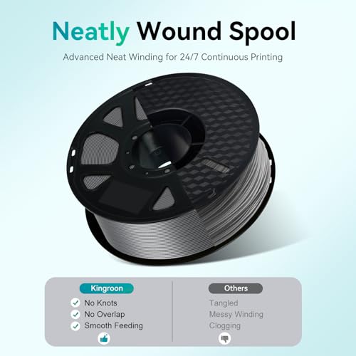 Image of Kingroon PLA Filament 1.75mm, 1kg Spool (2.2lbs), + /- 0.02mm Tolerance, Smooth 3D Printing Filament, Fits for Most FDM 3D Printers, Silver